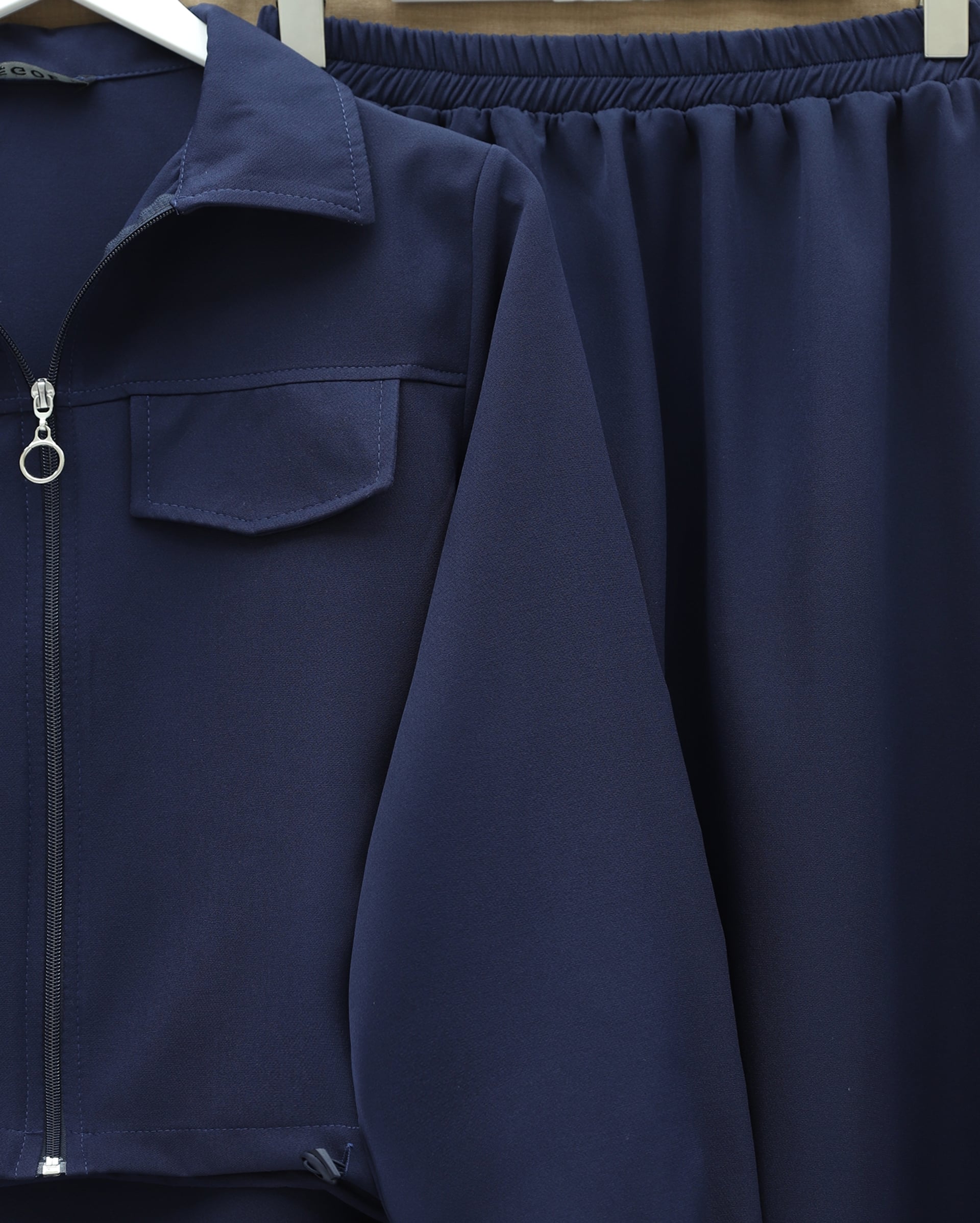 Navy Zip-Front Double Knit Two-Piece Set with Elastic Waist and Cuffs - Podyumplus - by Peralane - photo 4