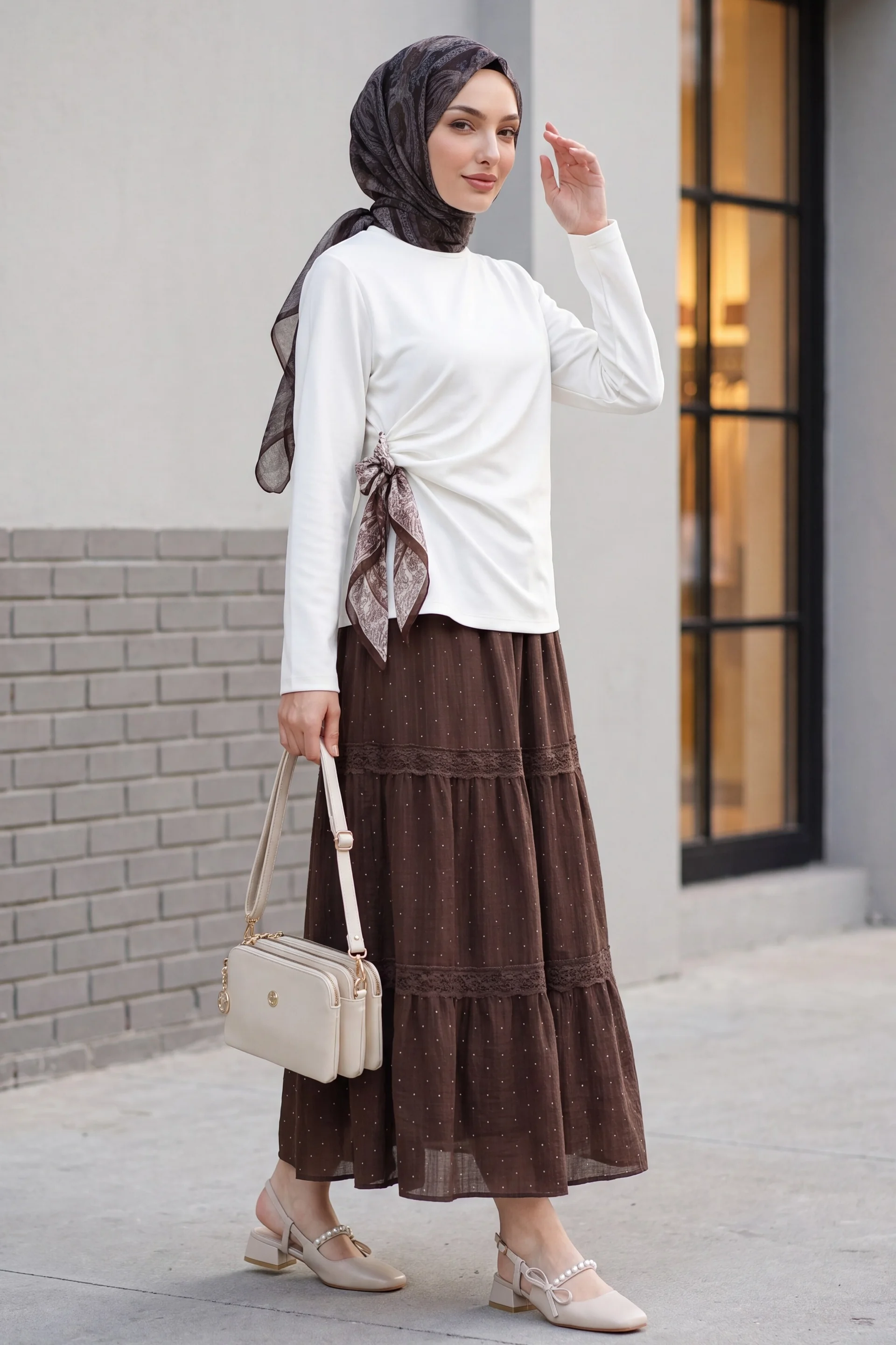 Cream Side-Tie Blouse with Paisley Scarf Detail - Podyumplus - by Peralane - photo 4