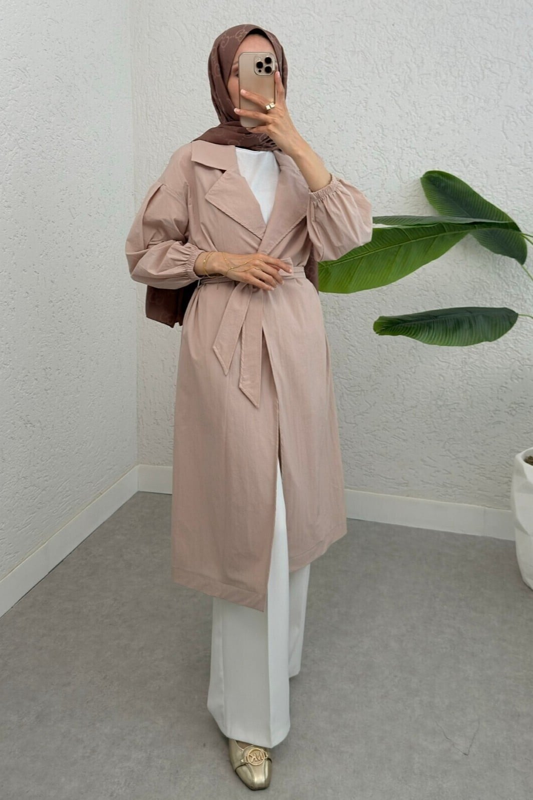 Elastic Cuff Belted Lined Trench Coat - Stone - Podyumplus - by Peralane - photo 6