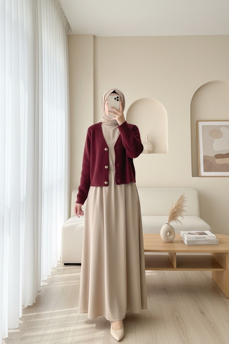 Button-Front Soft Knit Cardigan - Burgundy - Podyumplus - by Peralane