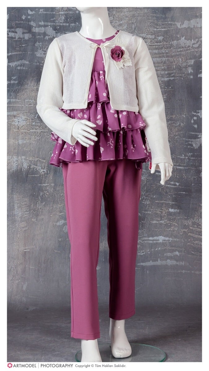 Girls' Three-Piece Outfit with Cardigan, Top and Trousers - Mustard - Ages 9-12 Years - Tivido - by Peralane