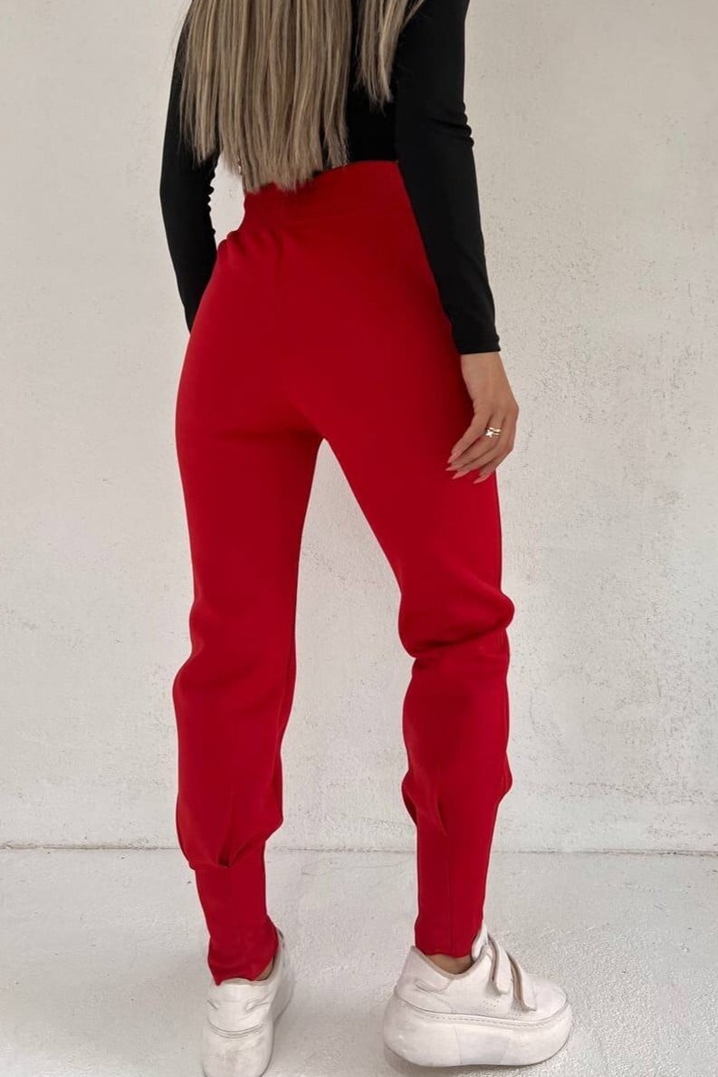 Elastic Waist Tapered Leg Trousers - Red - Podyumplus - by Peralane - photo 4