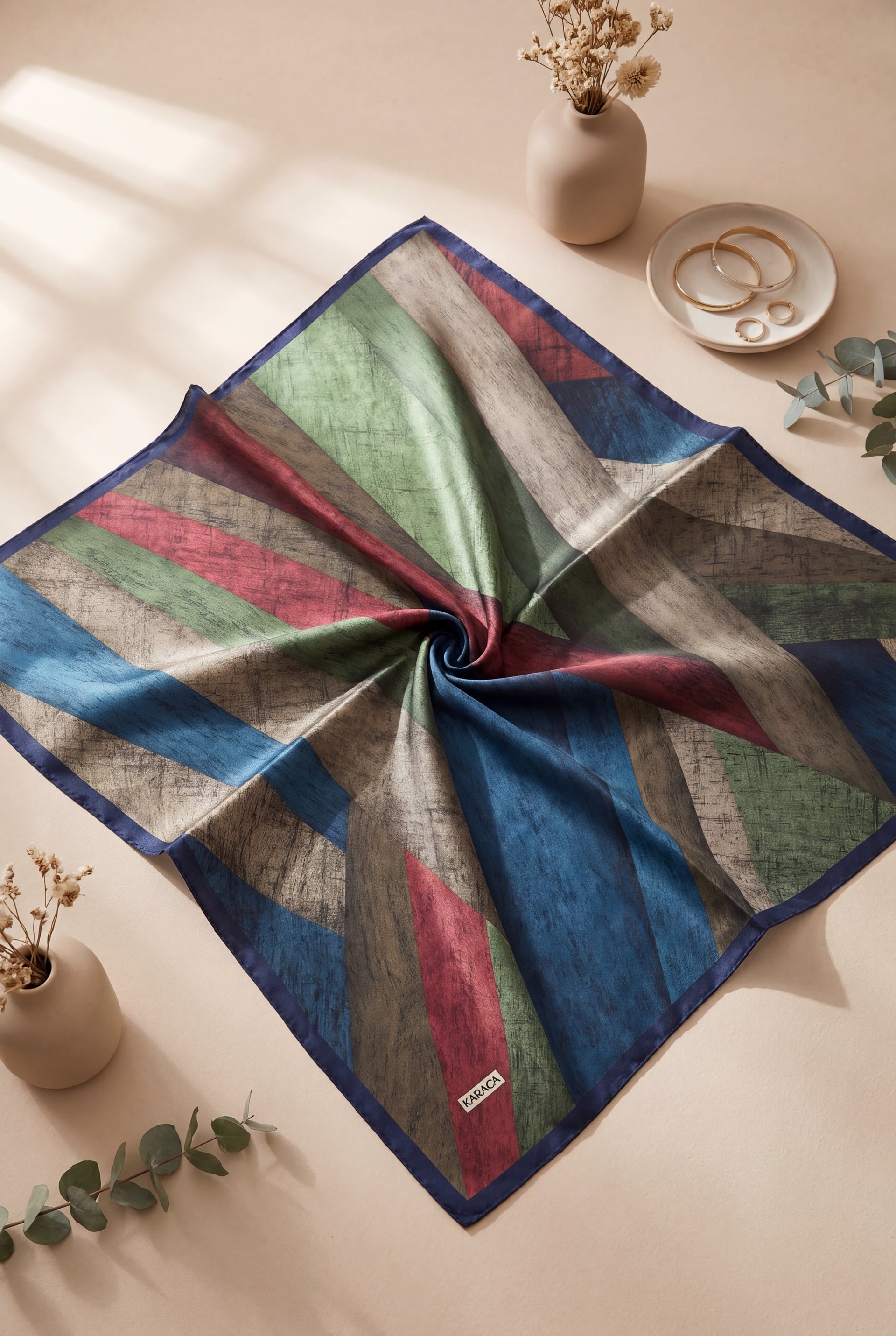 Asymmetrical Patterned Rayon Scarf - Indigo - Podyumplus - by Peralane