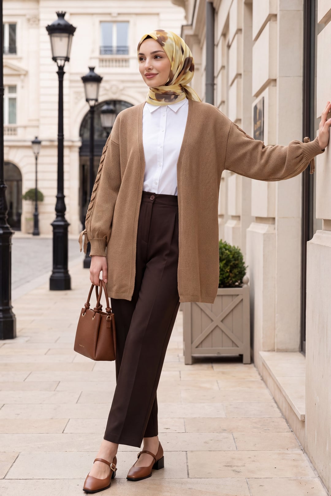 Braided Sleeve Slouchy Knit Cardigan - Mink - Podyumplus - by Peralane - photo 3