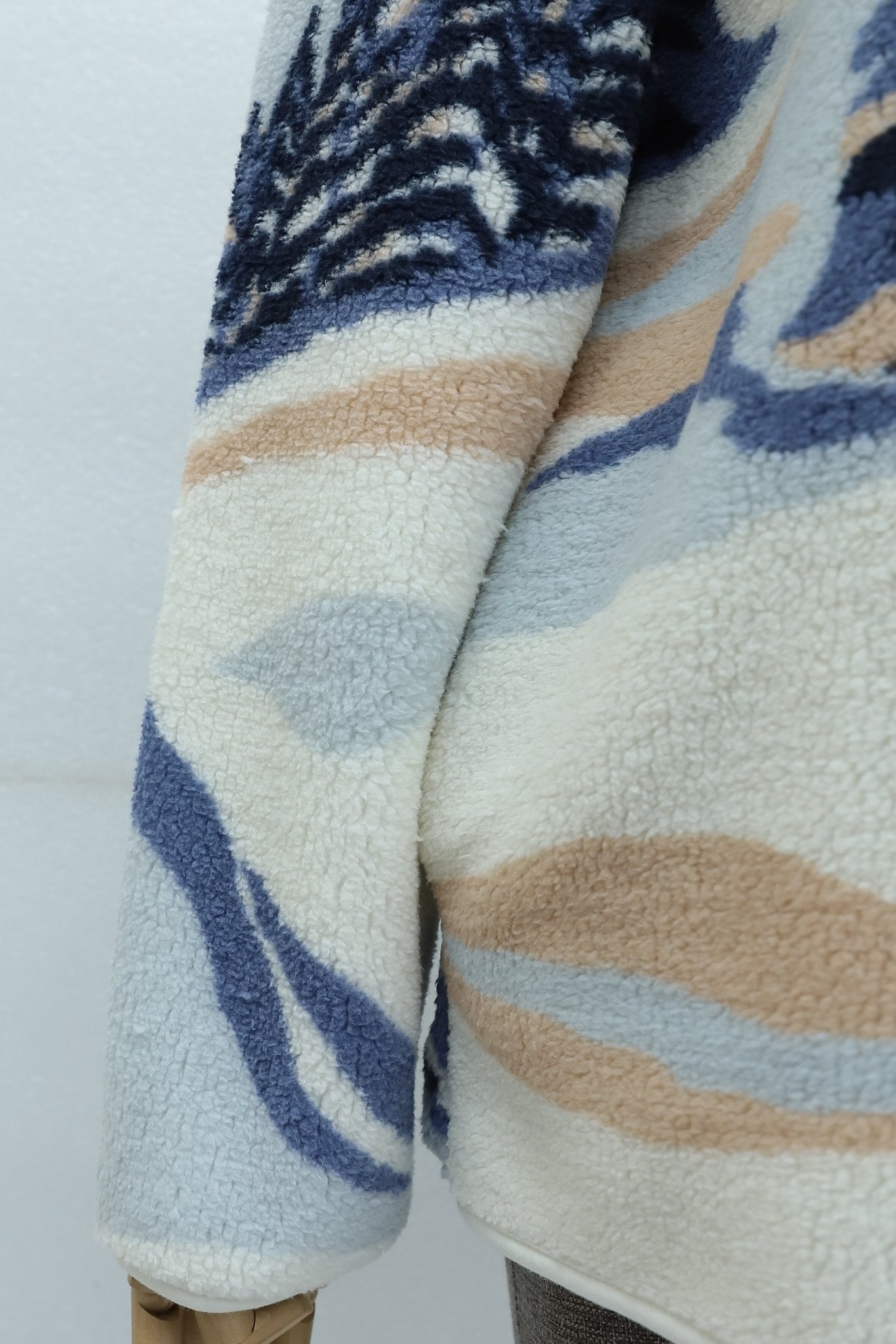Patterned Zip-Up Plush Jacket with Pockets - Baby Blue - Podyumplus - by Peralane - photo 9