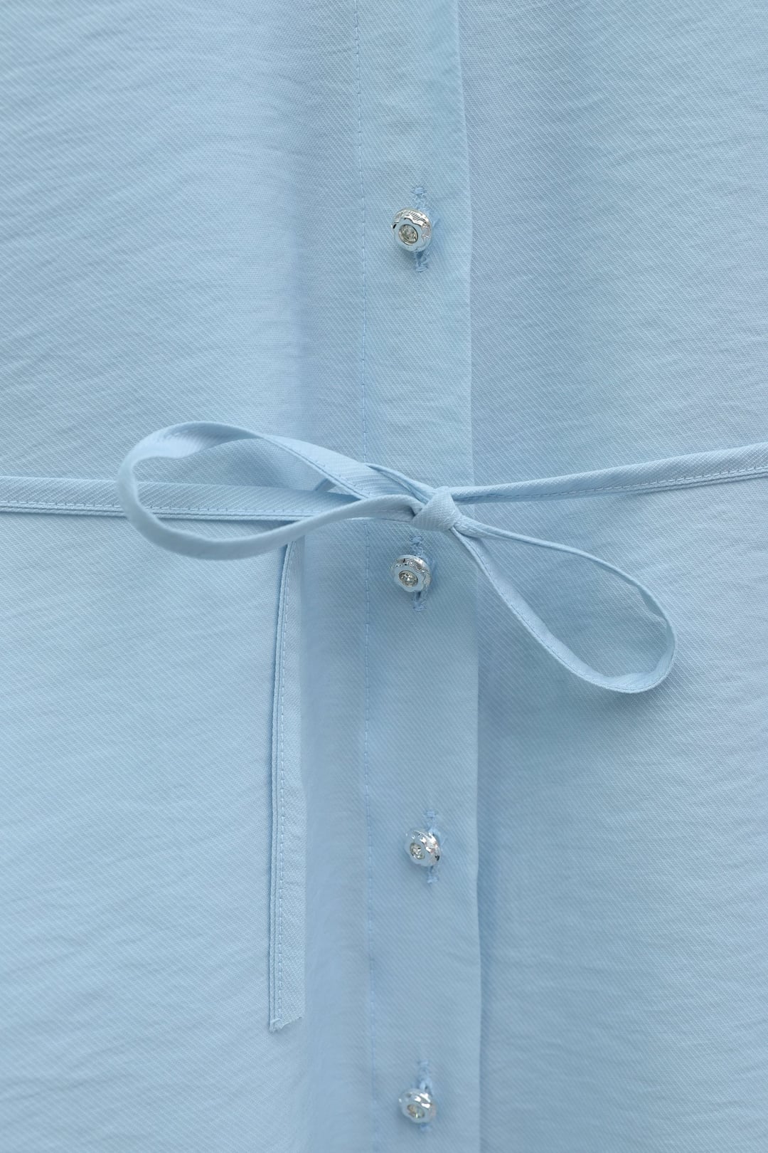 Ruffled Sleeve Stone Button Tie-Front Blouse - Ice Blue - Podyumplus - by Peralane - photo 5