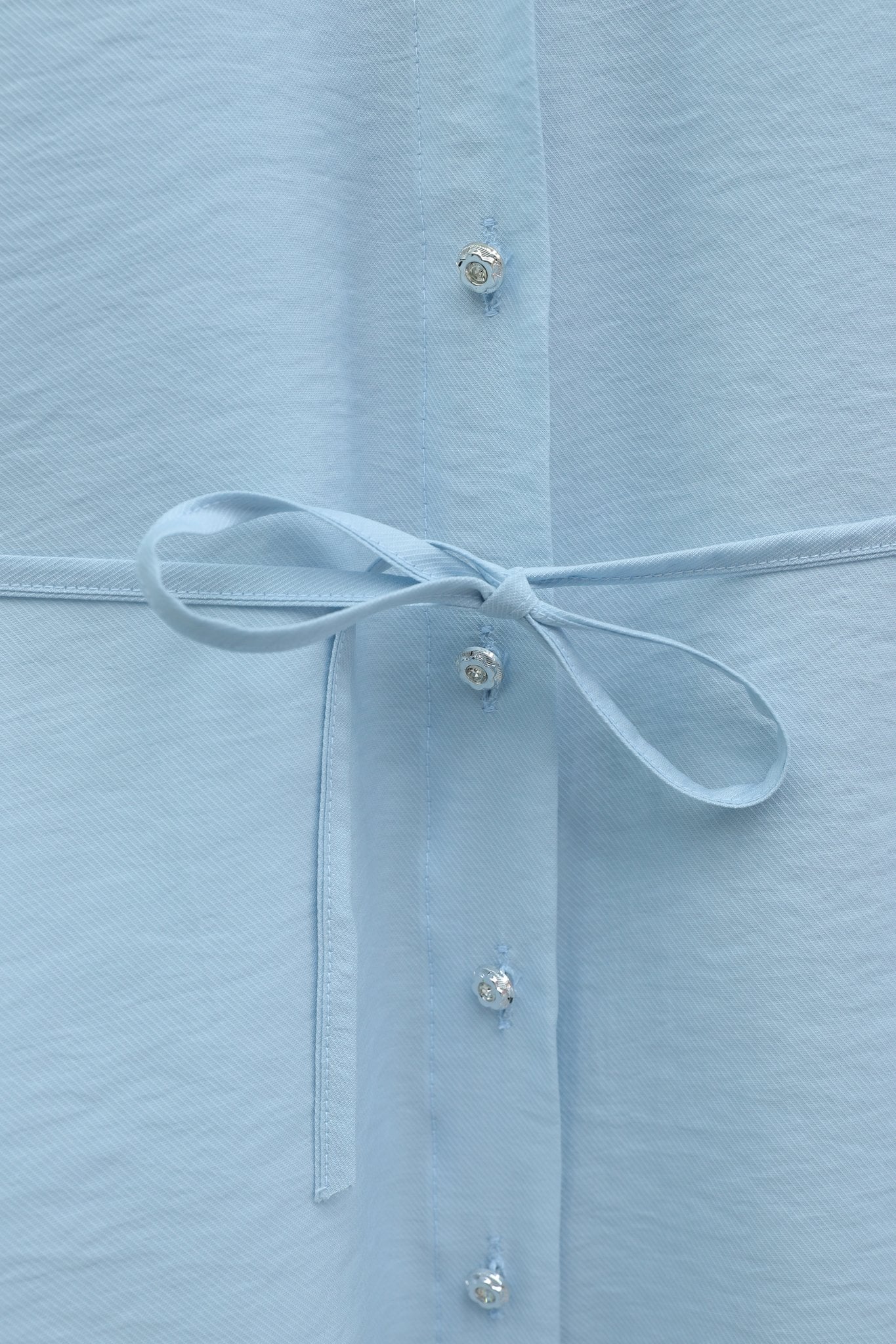 Ruffled Sleeve Stone Button Tie-Front Blouse - Ice Blue - Podyumplus - by Peralane - photo 5