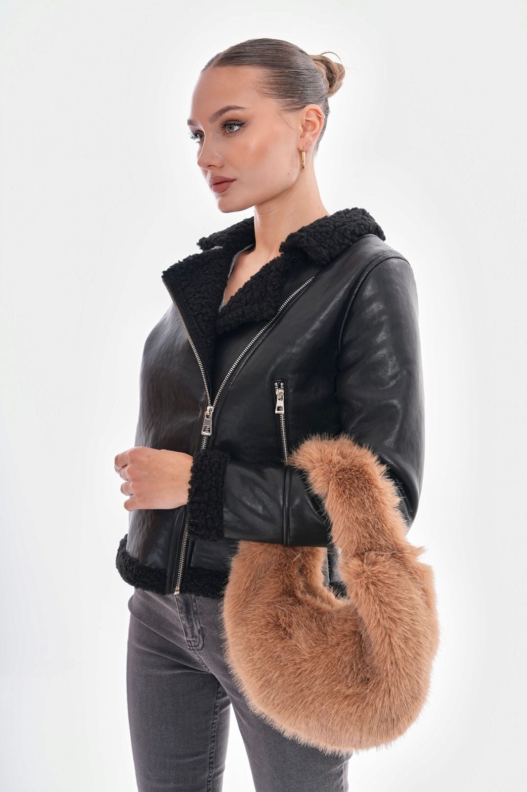 Camel Faux Fur Crescent Handbag for Women - Nesvay - by Peralane - photo 4