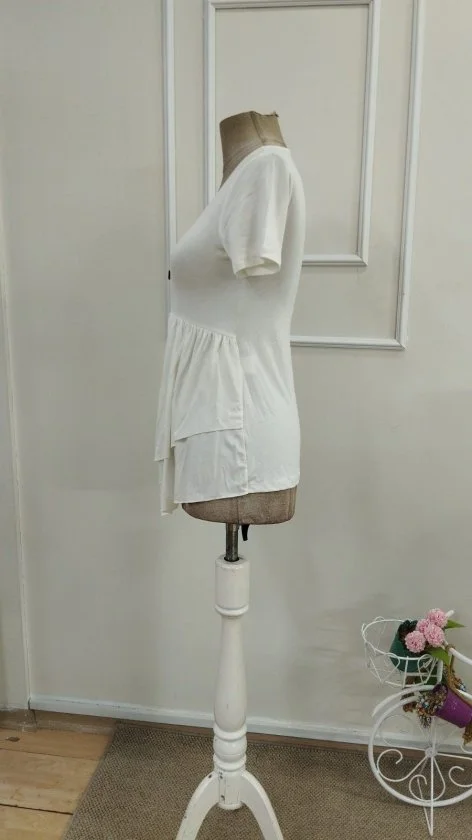 Women's White Short Sleeve Round Neck Button Front Asymmetric Cut Viscose Blouse - Janes - by Peralane - photo 6