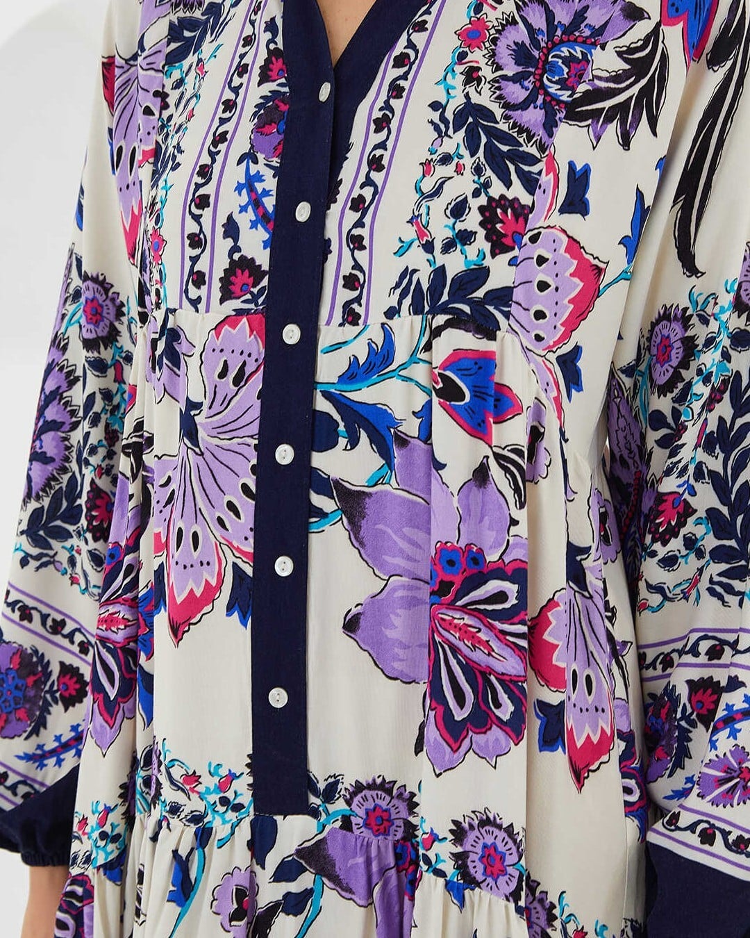 Women's Navy Blue Viscose Modest Floral Dress - Bigdart - by Peralane - photo 7