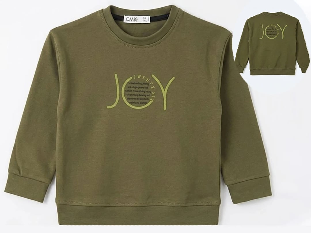 Joy Print Boys' Sweatshirt - Olive Green - CMK - by Peralane
