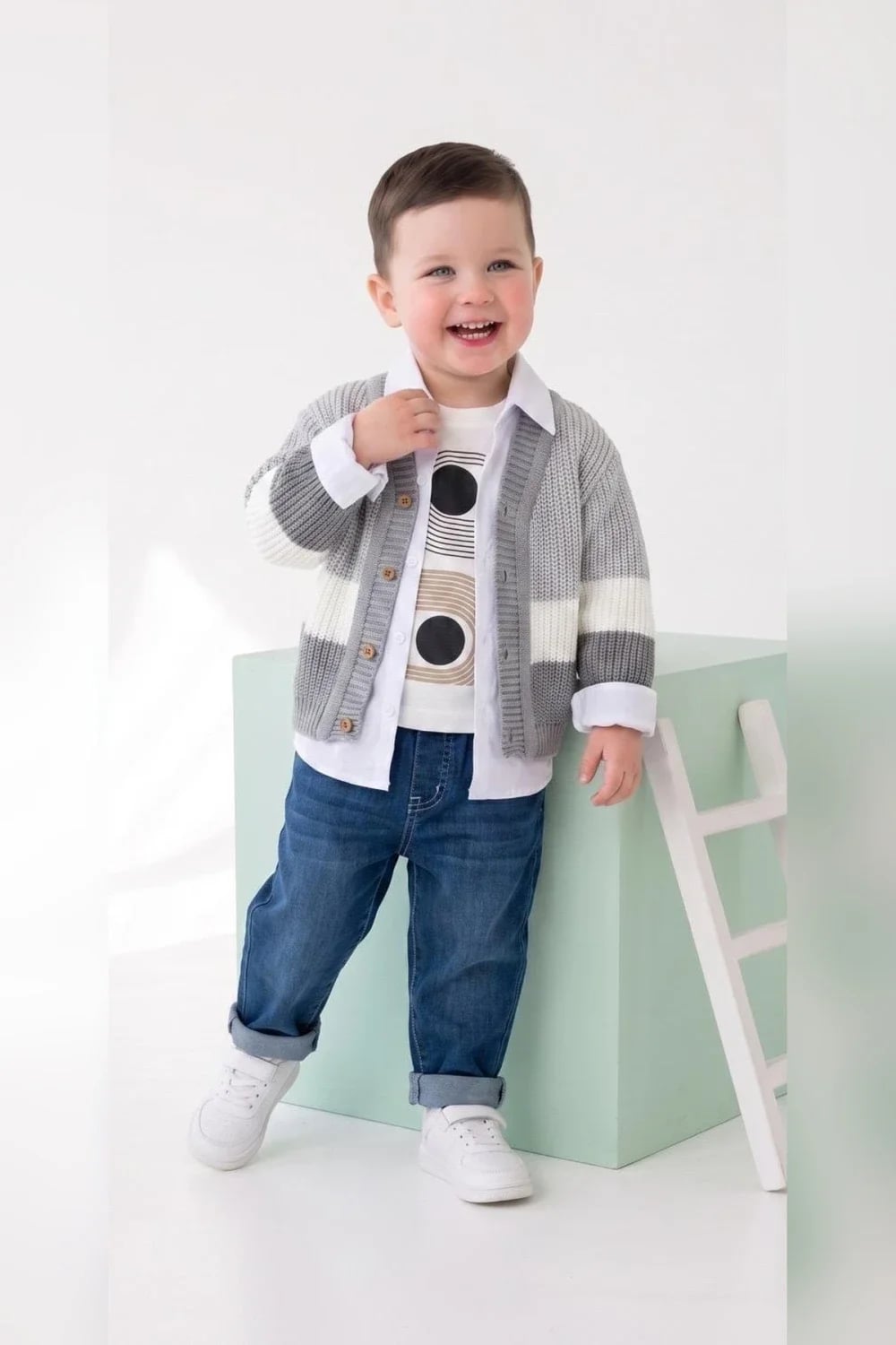 Boys' Knitted Cardigan and T-Shirt Set - Smoke Grey - Has Bereket - by Peralane