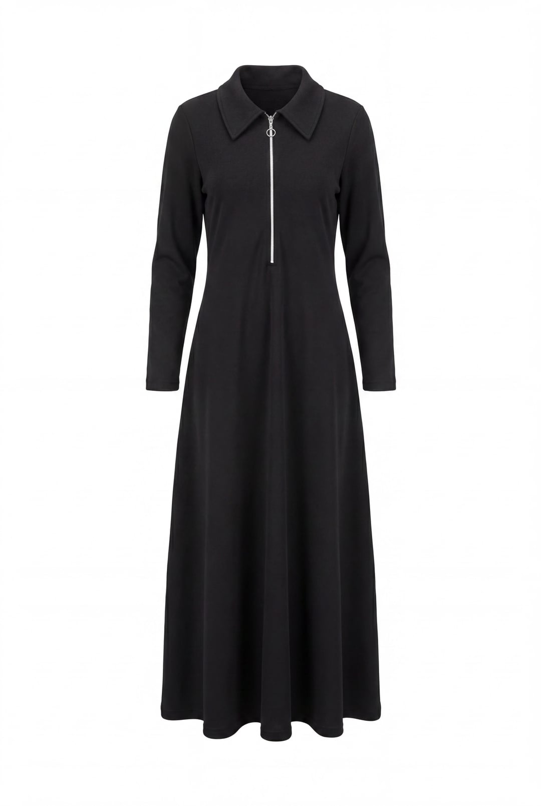 Half Zip Collared Long Shirt Dress - Black - Podyumplus - by Peralane - photo 5