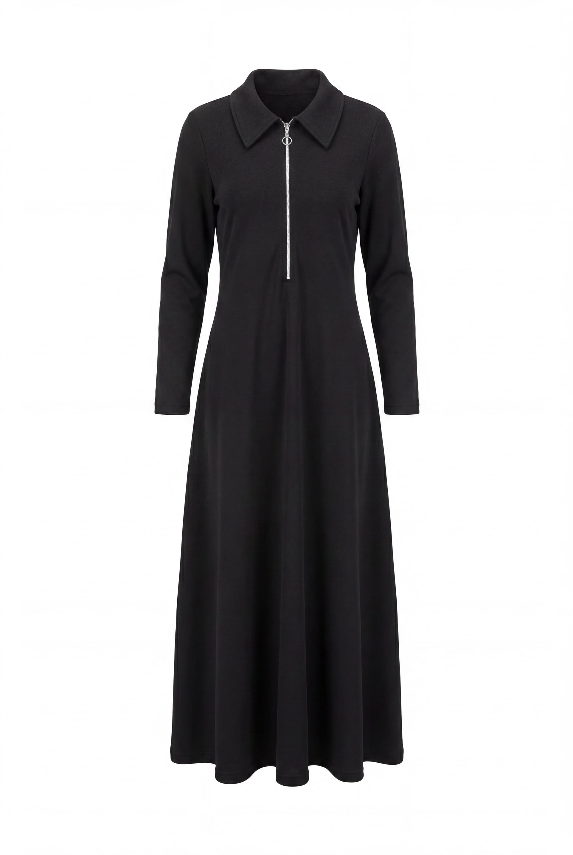 Half Zip Collared Long Shirt Dress - Black - Podyumplus - by Peralane - photo 5