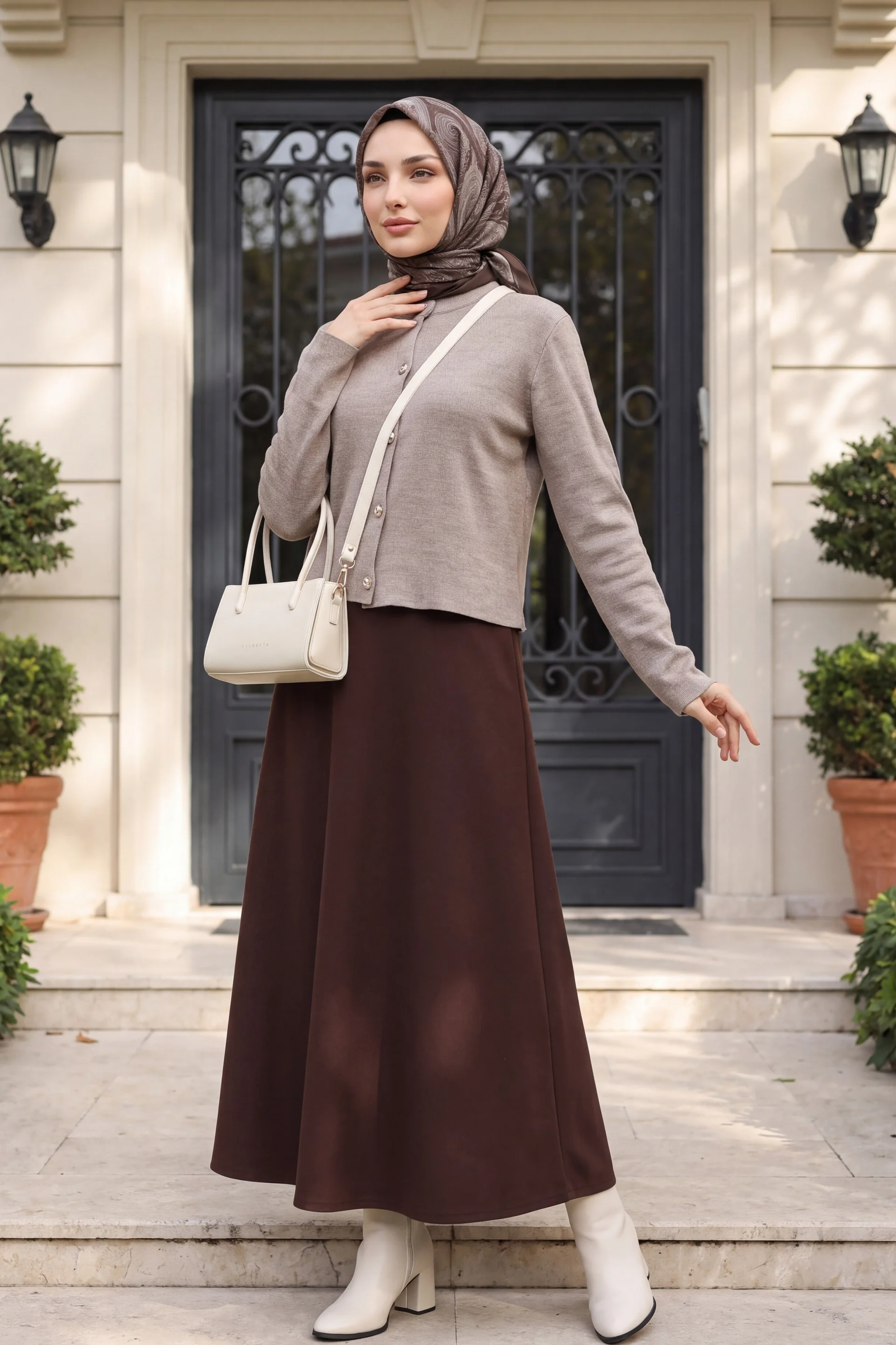 Buttoned Round Neck Knit Cardigan - Vizon - Podyumplus - by Peralane - photo 4