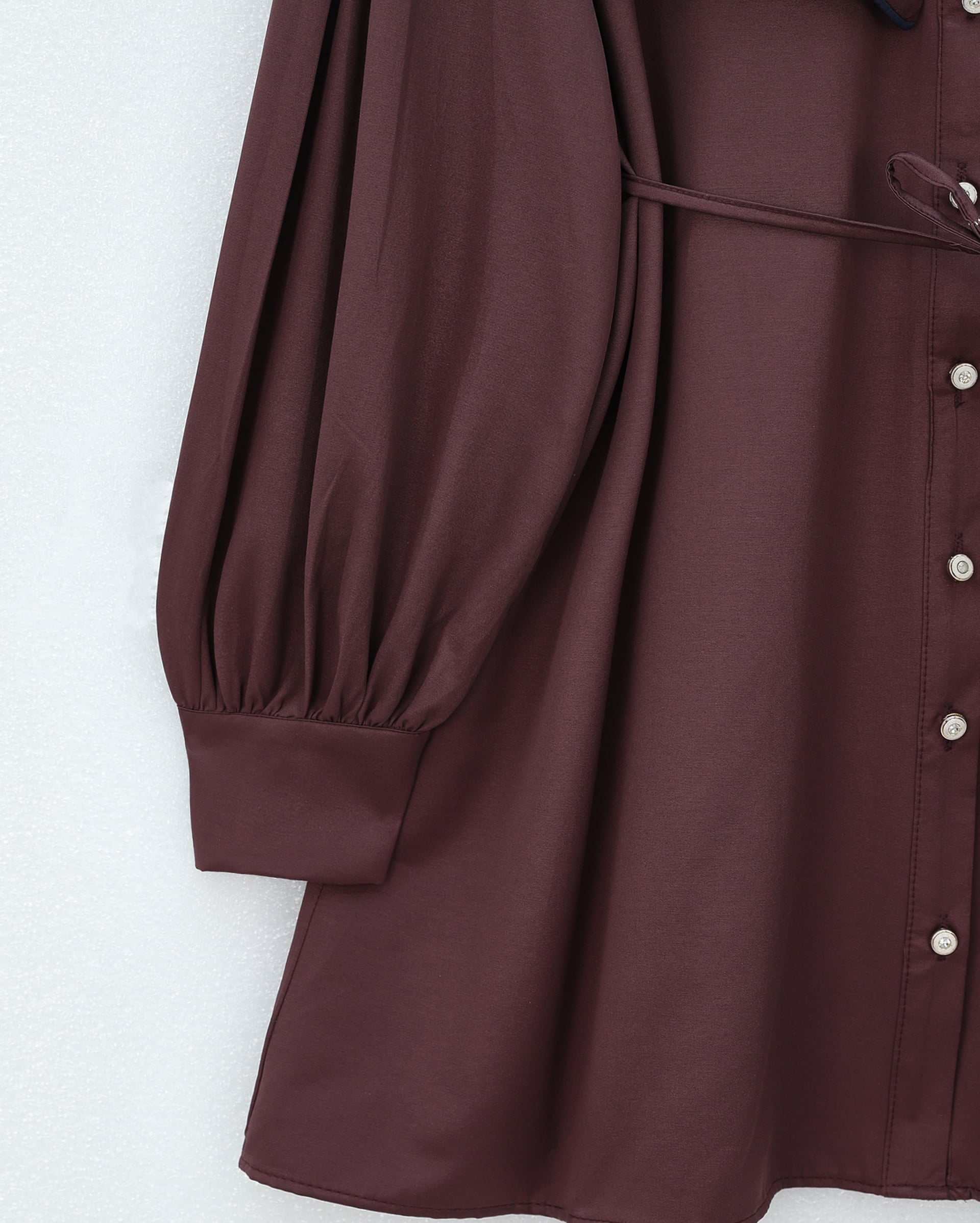 Wide Collar Belted Button-Front Tunic - Plum - Podyumplus - by Peralane - photo 6