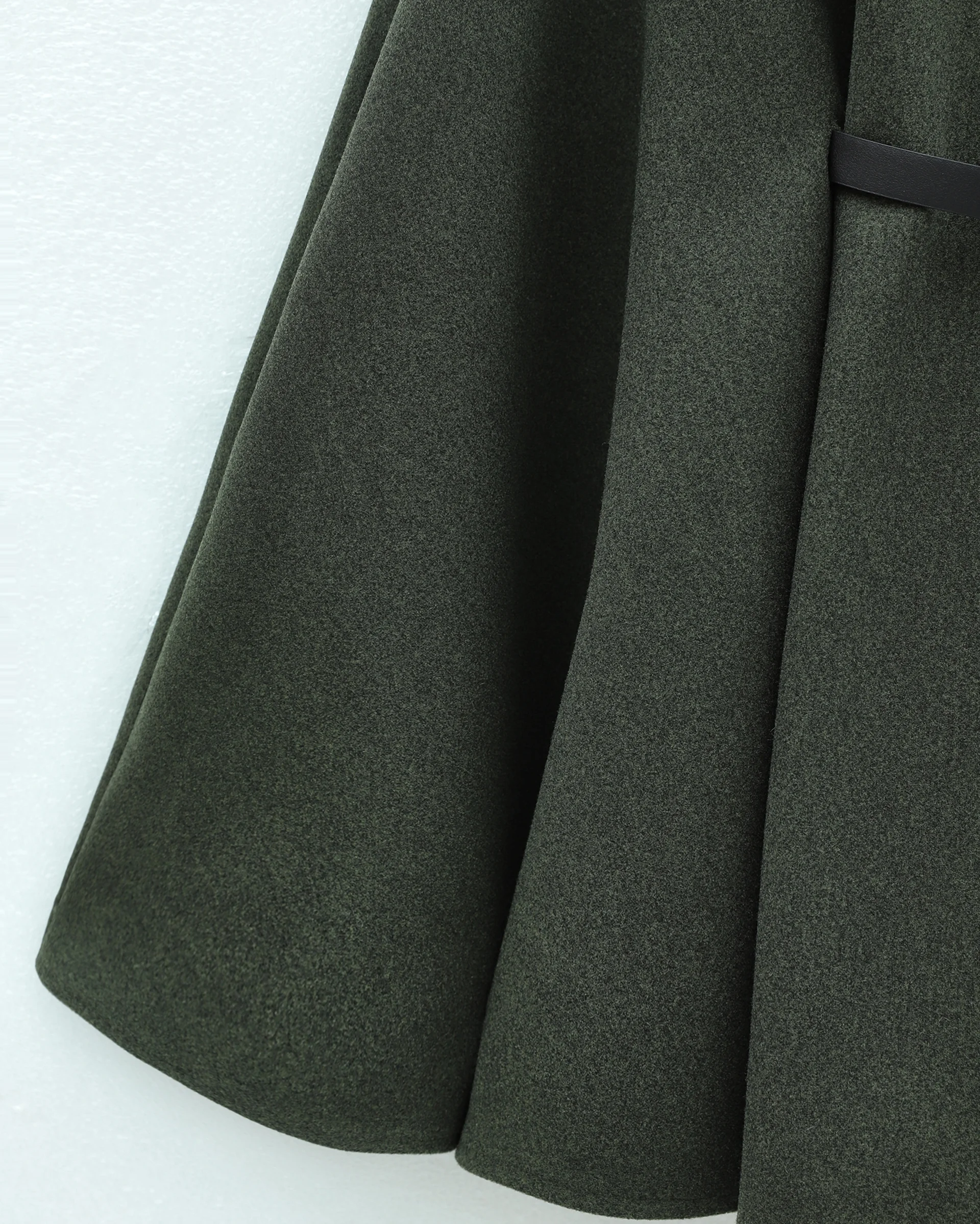 Collar Faux Fur Belted Buttoned Wool Cape - Khaki - Podyumplus - by Peralane - photo 4