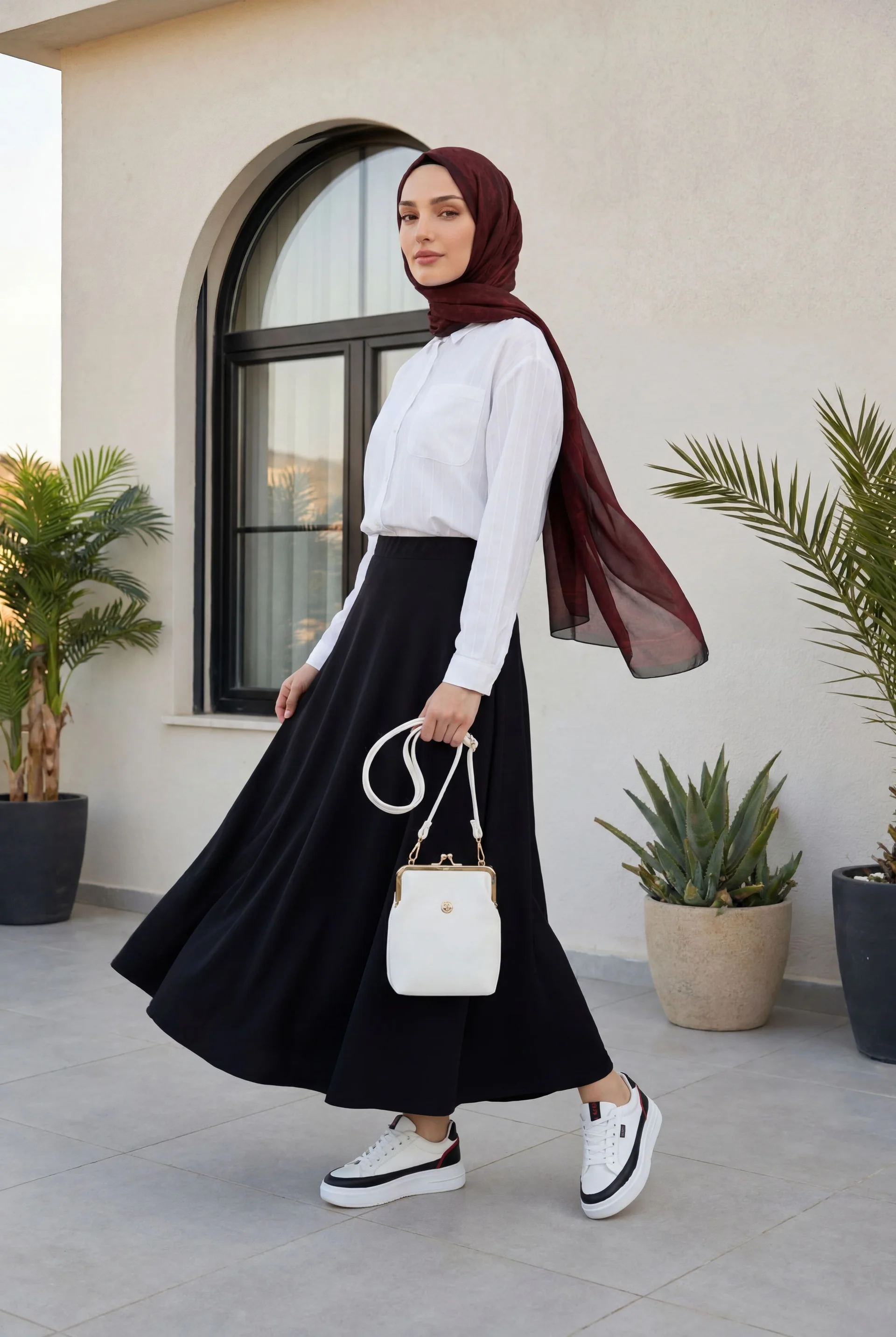 White Longline Linen Shirt with Pleated Sleeves and Skirt Set - Podyumplus - by Peralane - photo 5