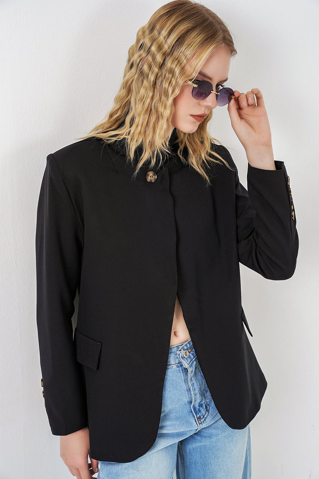 Women's Single Button Oversize Blazer Jacket 0749 - Black - Bigdart - by Peralane - photo 7