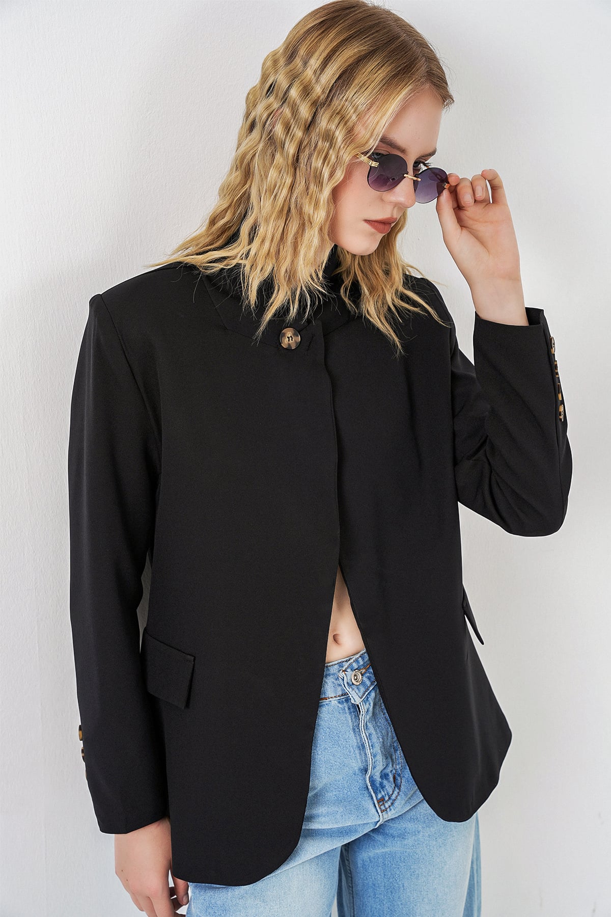 Women's Single Button Oversize Blazer Jacket 0749 - Black - Bigdart - by Peralane - photo 7