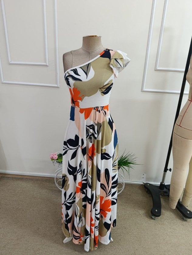 Women's One-Shoulder High-Slit Maxi Dress with Floral Print - Janes - by Peralane - photo 4