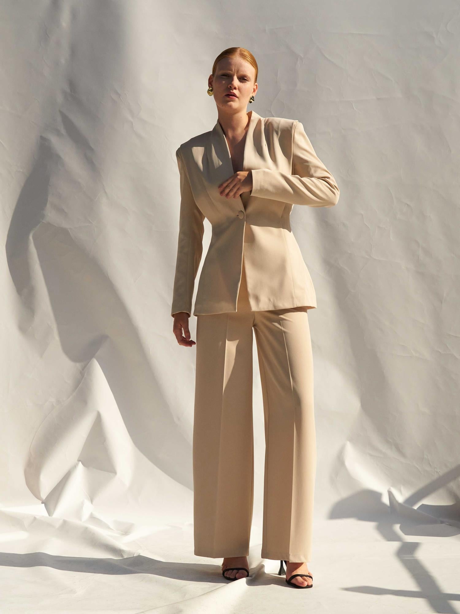 High-Waist Wide-Leg Fluid Trousers - Light Beige - Lefon - by Peralane - photo 8