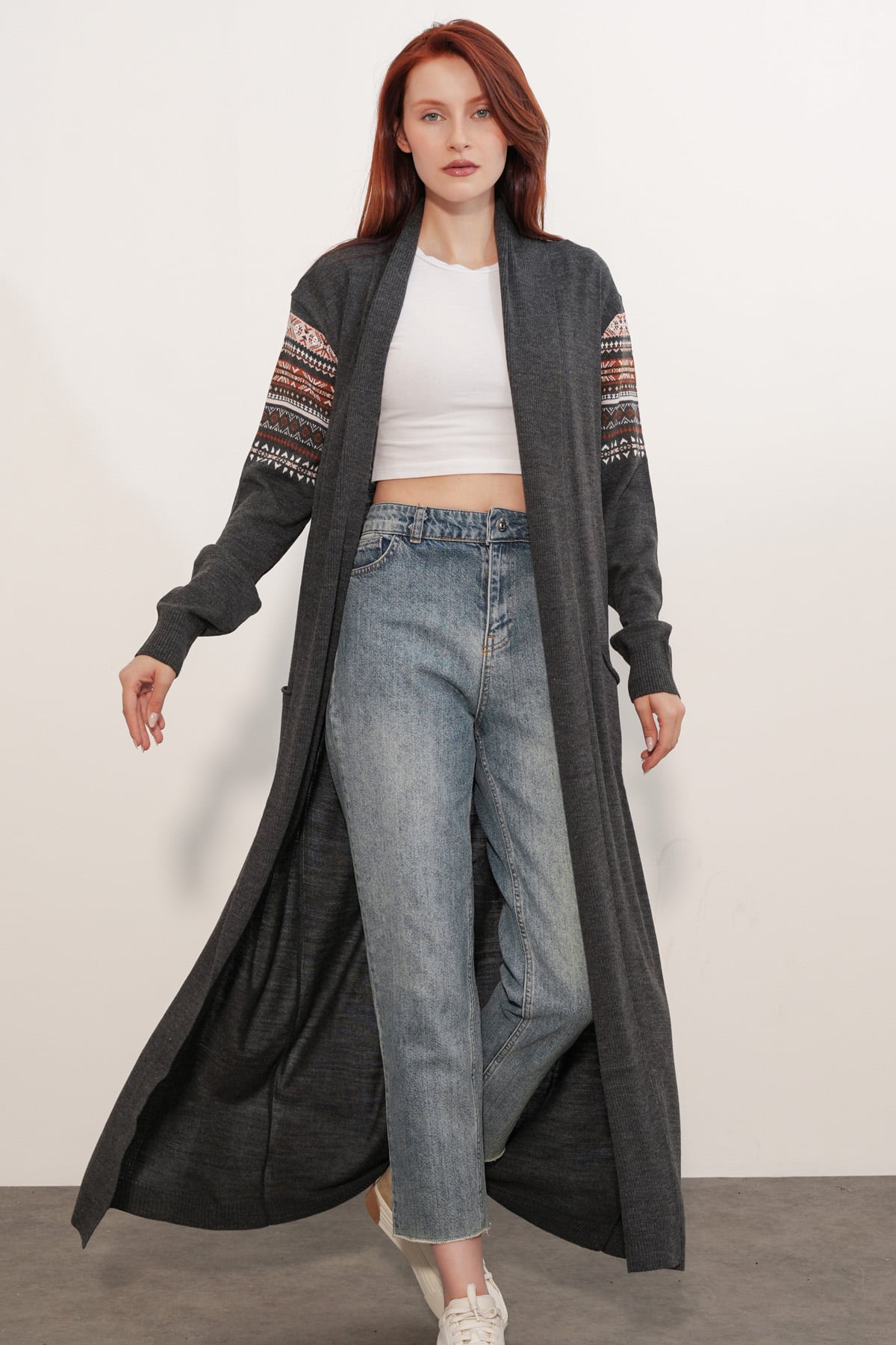 Long Knit Cardigan with Belt - Dark Grey - Bigdart - by Peralane - photo 3