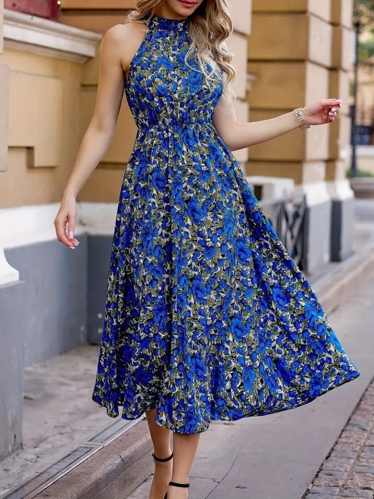 Women's Sleeveless Halter Neck Maxi Dress with Floral Print - Janes - by Peralane