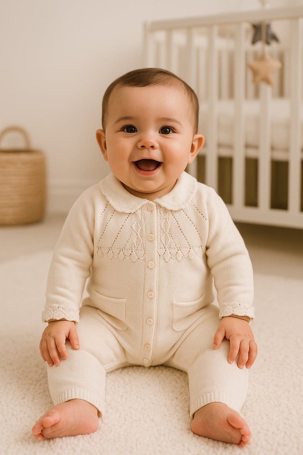 Knitted Baby Romper with Lace Detail - Cream - Pack of 3 - Has Bereket - by Peralane
