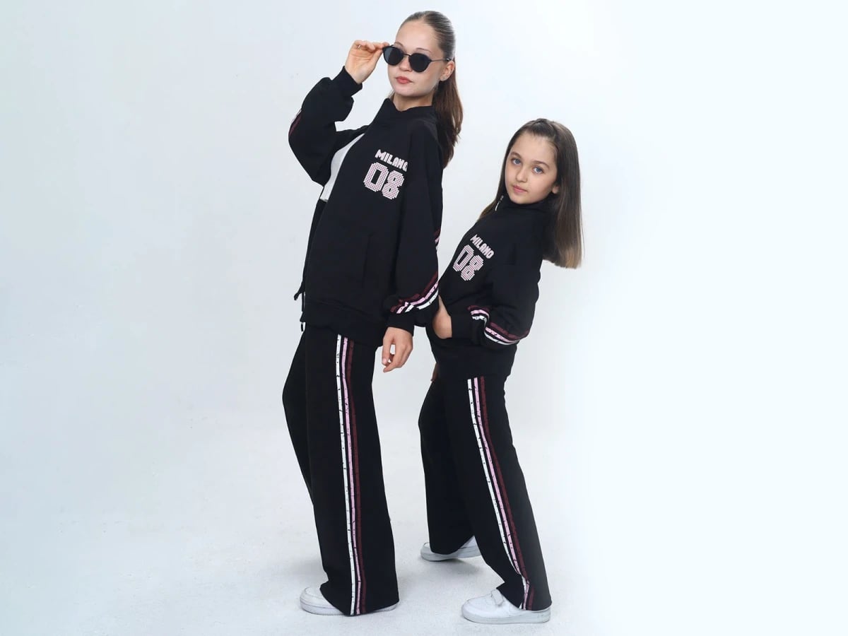 Milano Printed Zip Pocket Girls' Hooded Sweatshirt and Trousers Set - Vizviz - by Peralane