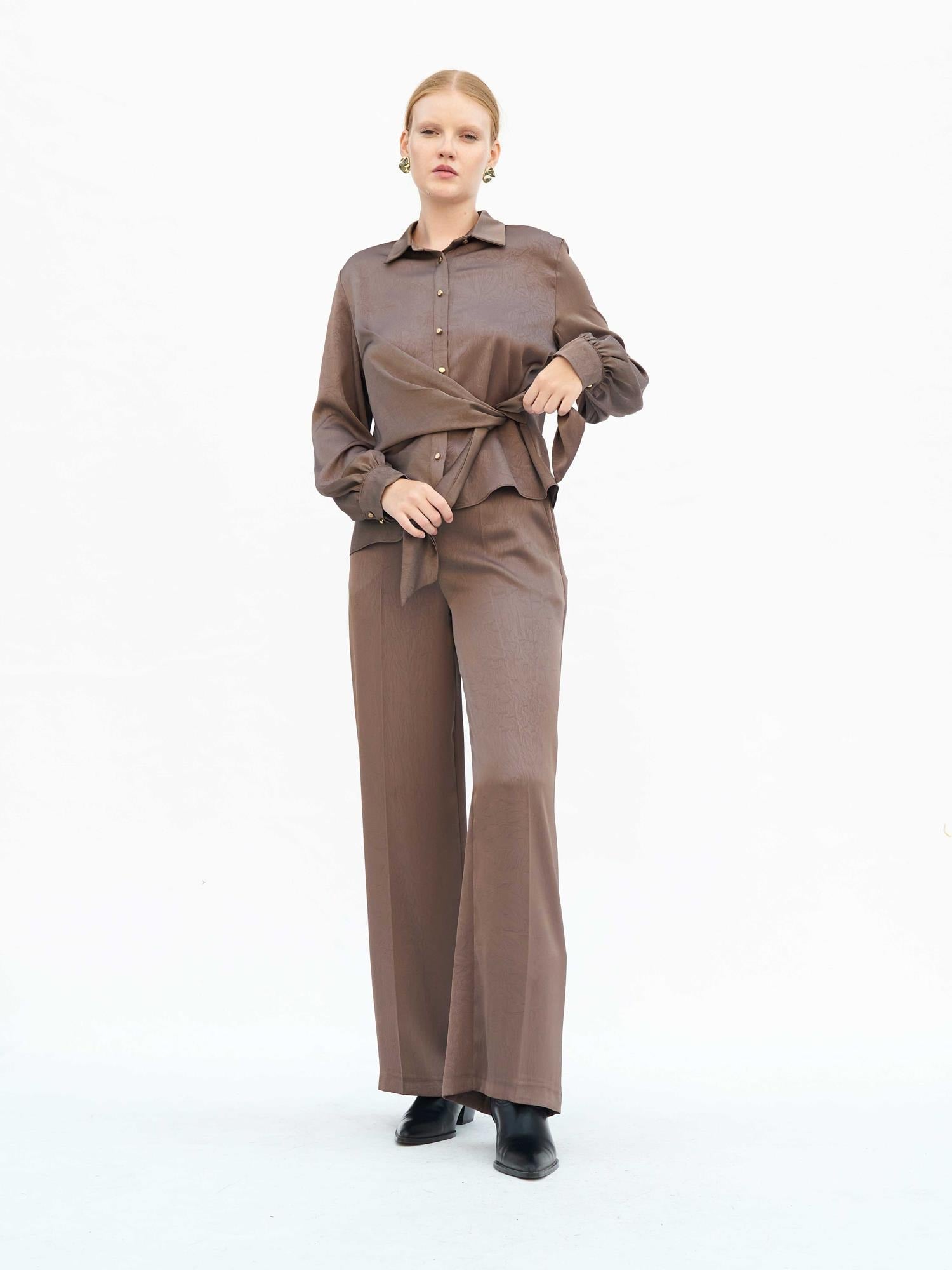Women's Wrap Blouse and Wide-Leg Trouser Set in Taupe - Lefon - by Peralane - photo 8