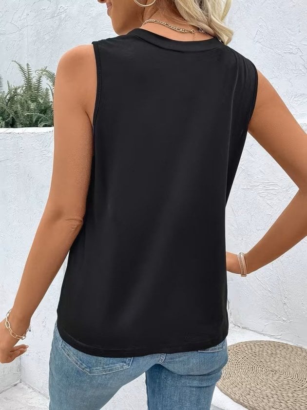 Women's Sleeveless V-Neck Button-Front Tie Detail Viscose Blouse - Janes - by Peralane - photo 4