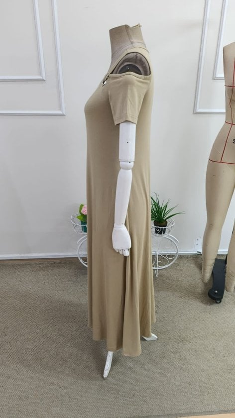 Women's Cold-Shoulder Round Neck Long Viscose Dress with Eyelet Detail - Janes - by Peralane - photo 3