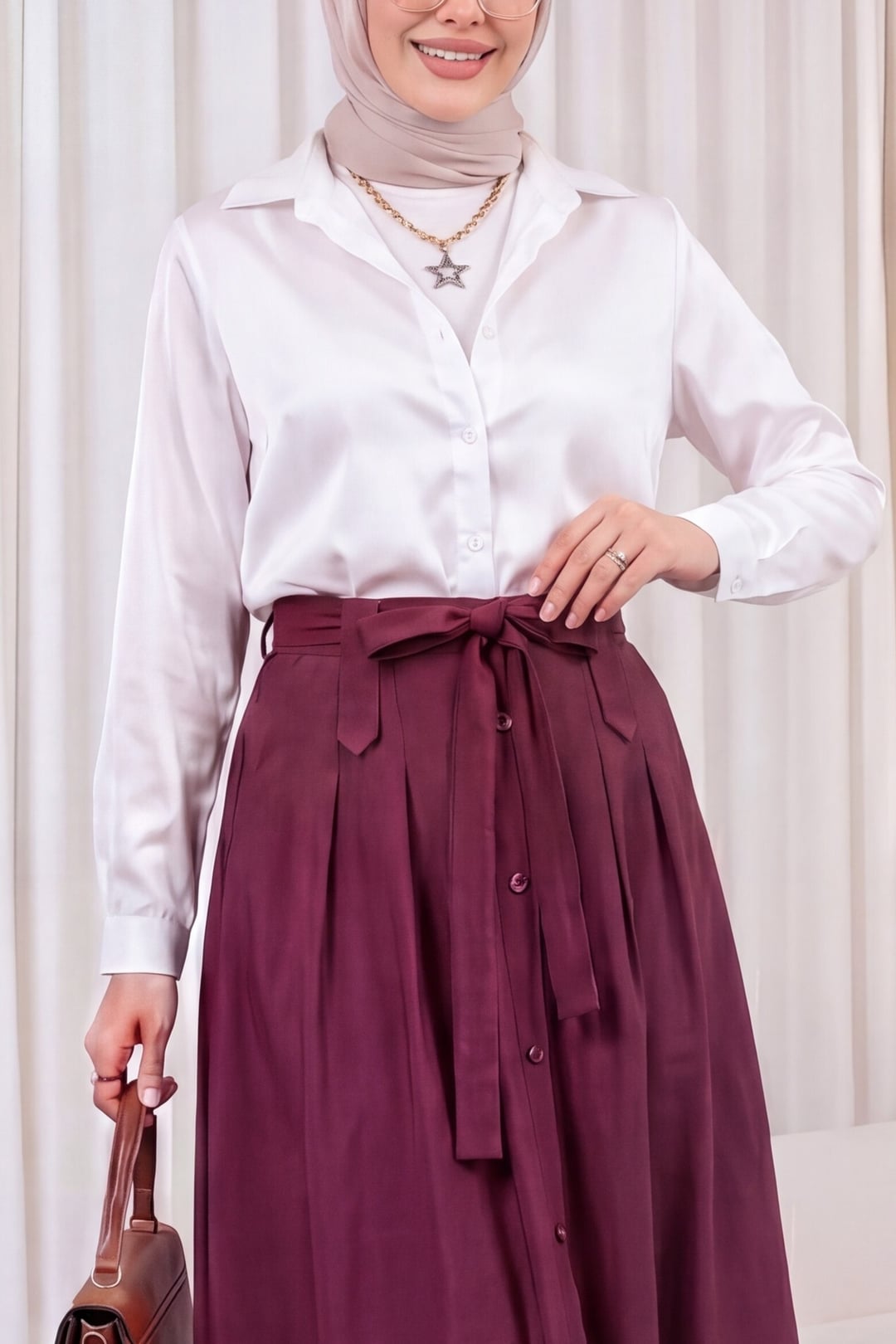 Lightweight Flowing Satin Shirt - White - Bigdart - by Peralane