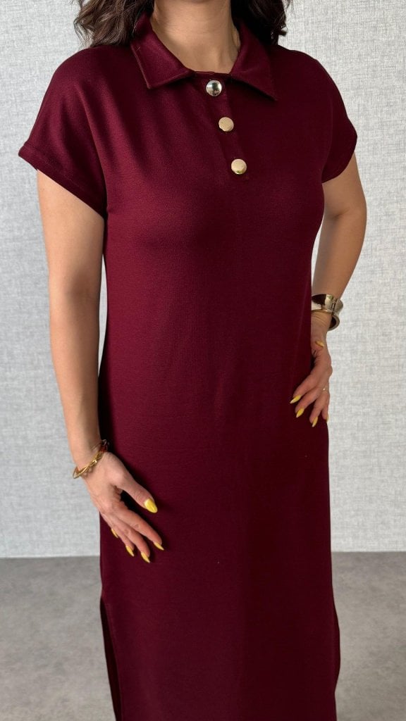 Women's Short Sleeve Polo Collar Side Slit Viscose Two-Thread Dress - Janes - by Peralane - photo 3
