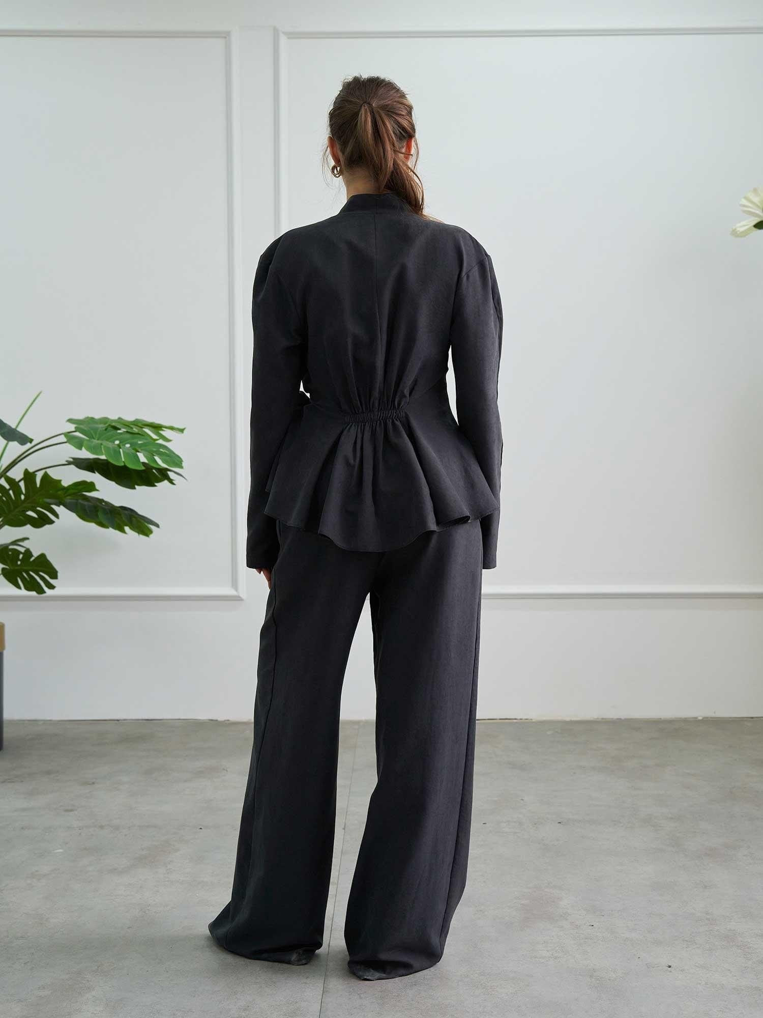 Peplum Wrap Belted Modal Suede Jacket - Lefon - by Peralane - photo 8