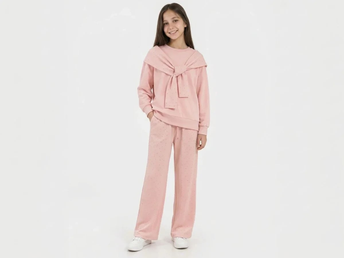 Girl's Tie Detail Tracksuit Set in Powder Pink - Mensis - by Peralane