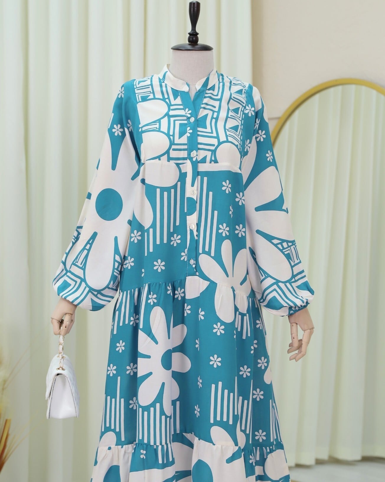 Mint Floral Button-Up Modest Dress - Podyumplus - by Peralane - photo 7
