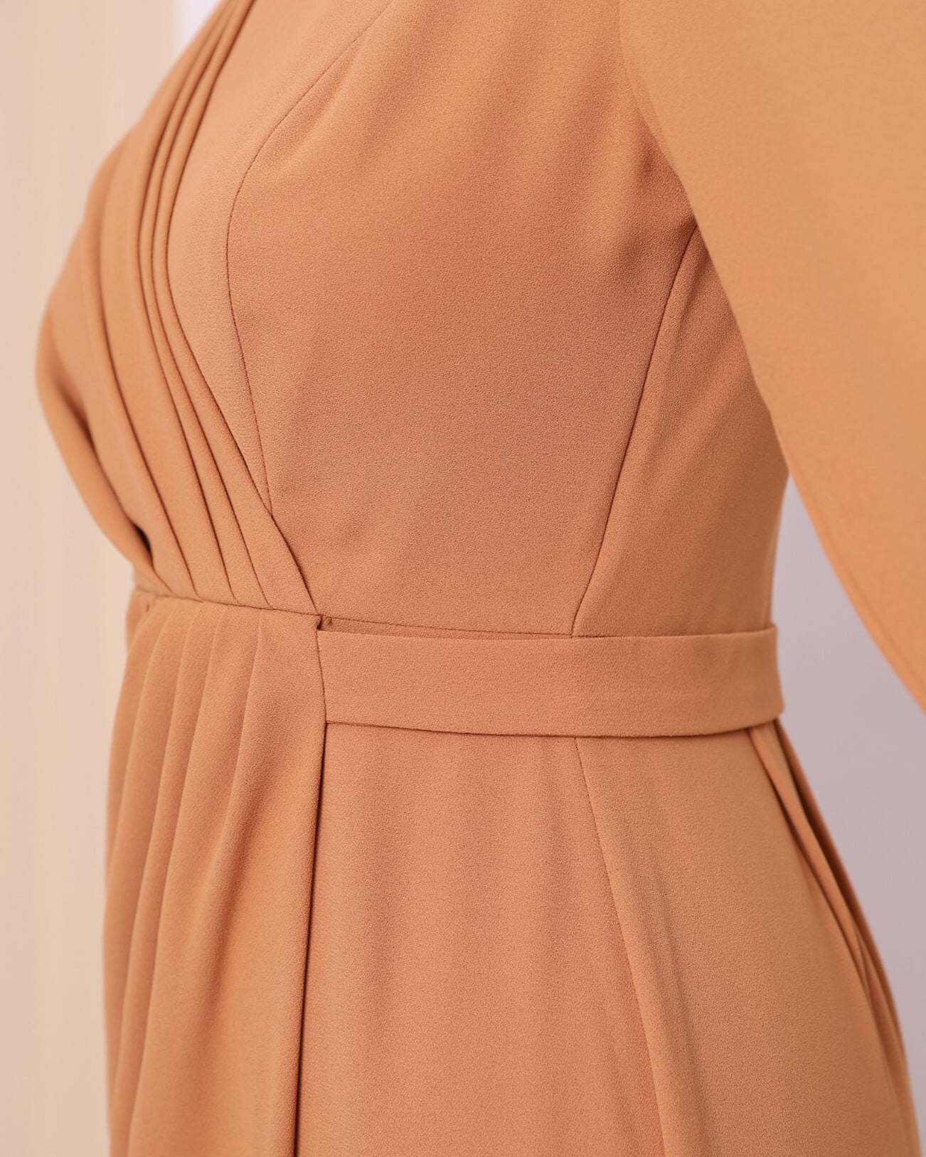 Draped Modest Dress with High Neck - Caramel Brown - Podyumplus - by Peralane - photo 3