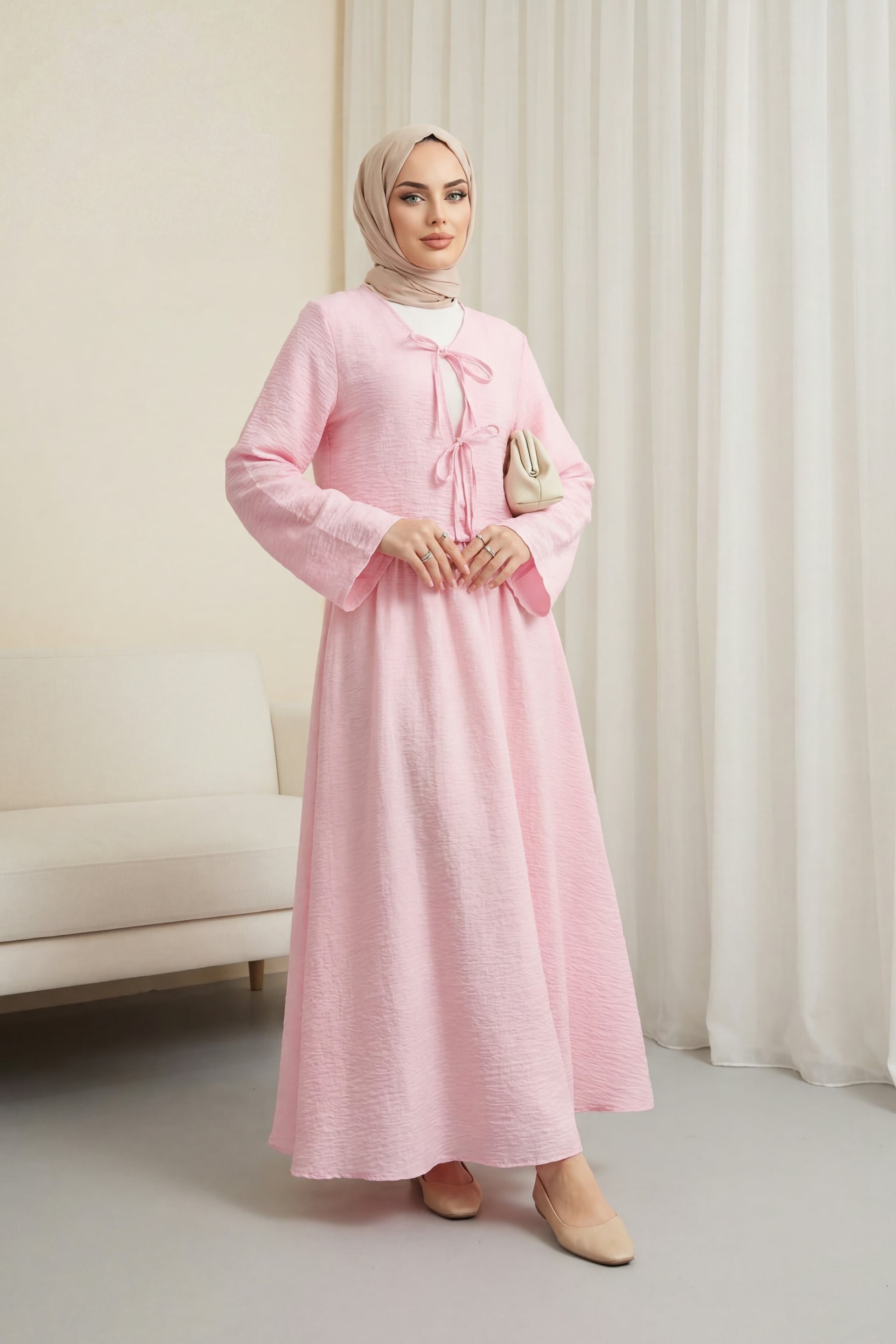 Lace-Up Front Skirt and Kimono Jacket Set - Pink - Podyumplus - by Peralane - photo 4