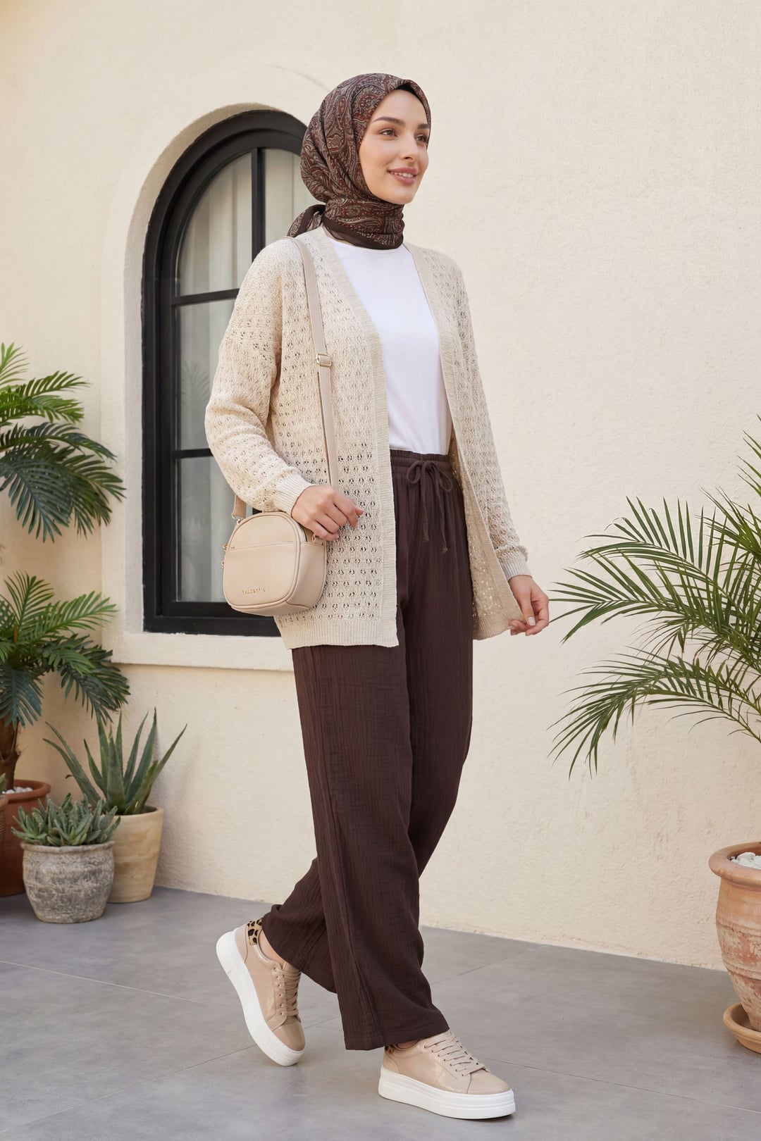 Openwork Relaxed Knit Cardigan - Stone - Podyumplus - by Peralane - photo 2
