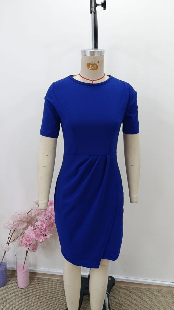 Women's Short Sleeve Round Neck Front Gathered Mini Crepe Dress - Janes - by Peralane - photo 4