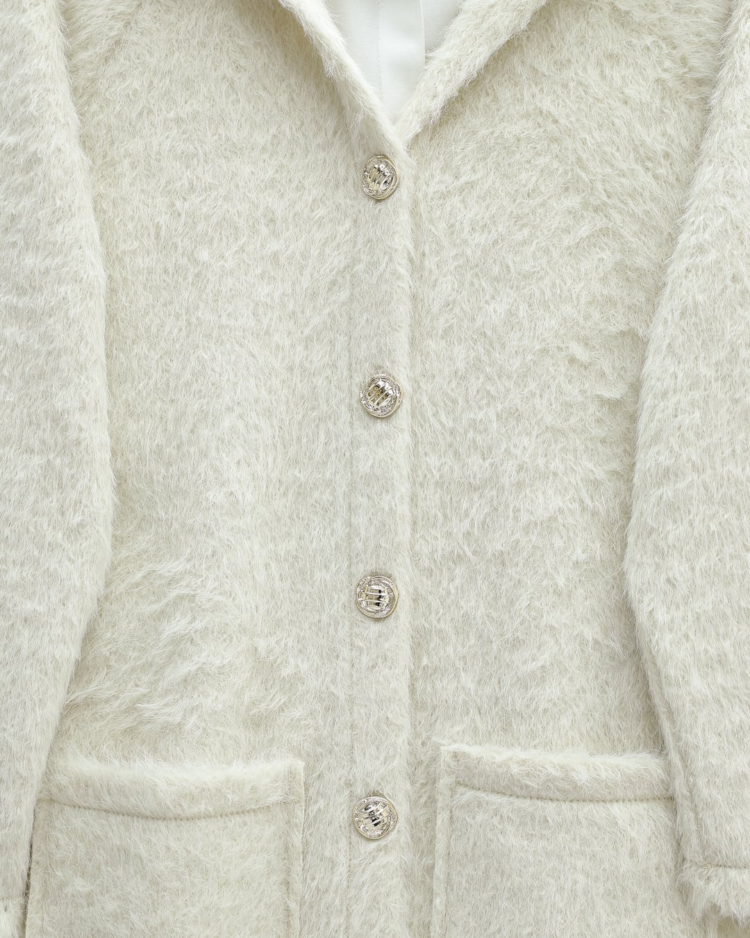 Cream Hooded Cardigan with Gold Buttons and Pockets - Podyumplus - by Peralane - photo 3
