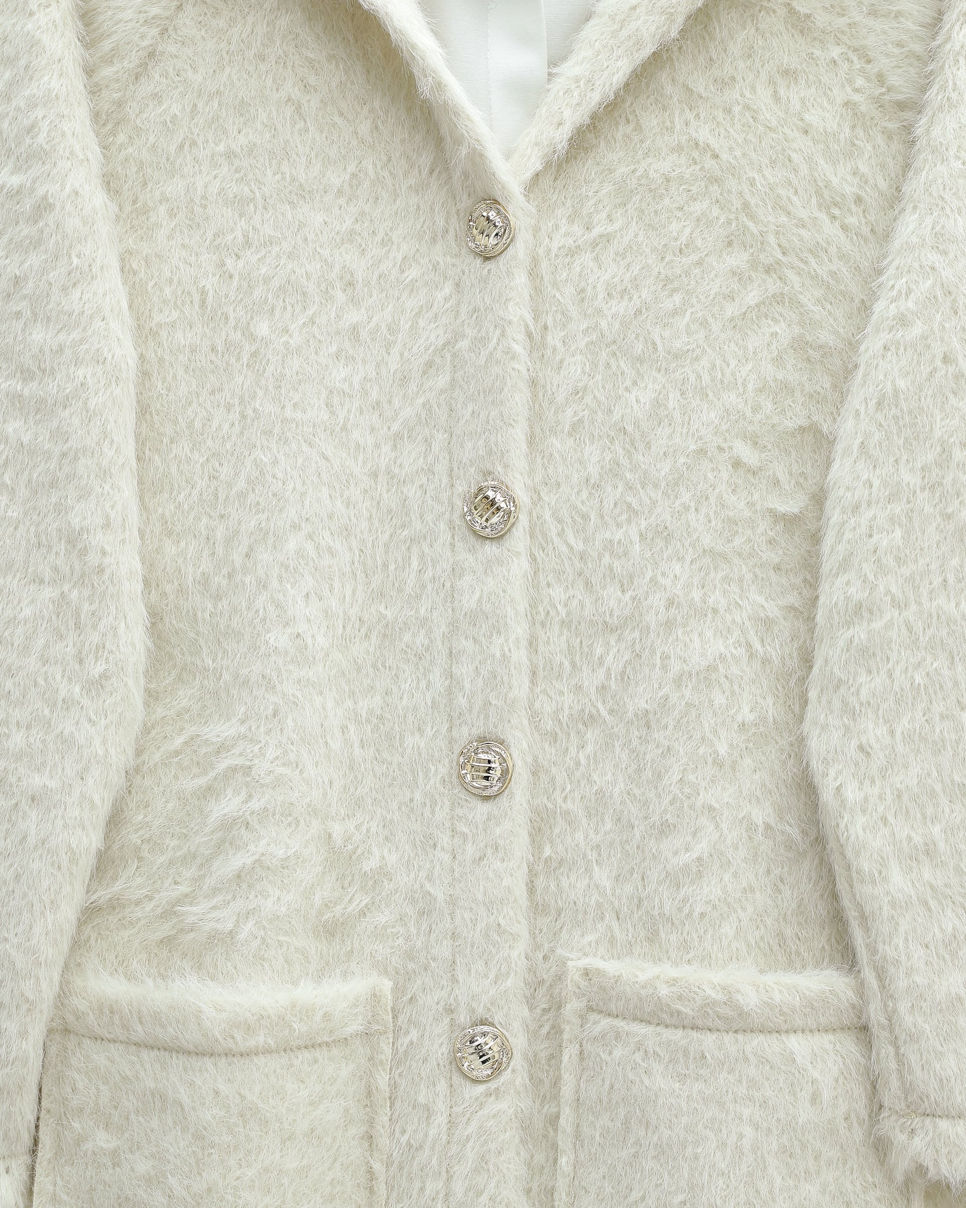 Cream Hooded Cardigan with Gold Buttons and Pockets - Podyumplus - by Peralane - photo 3