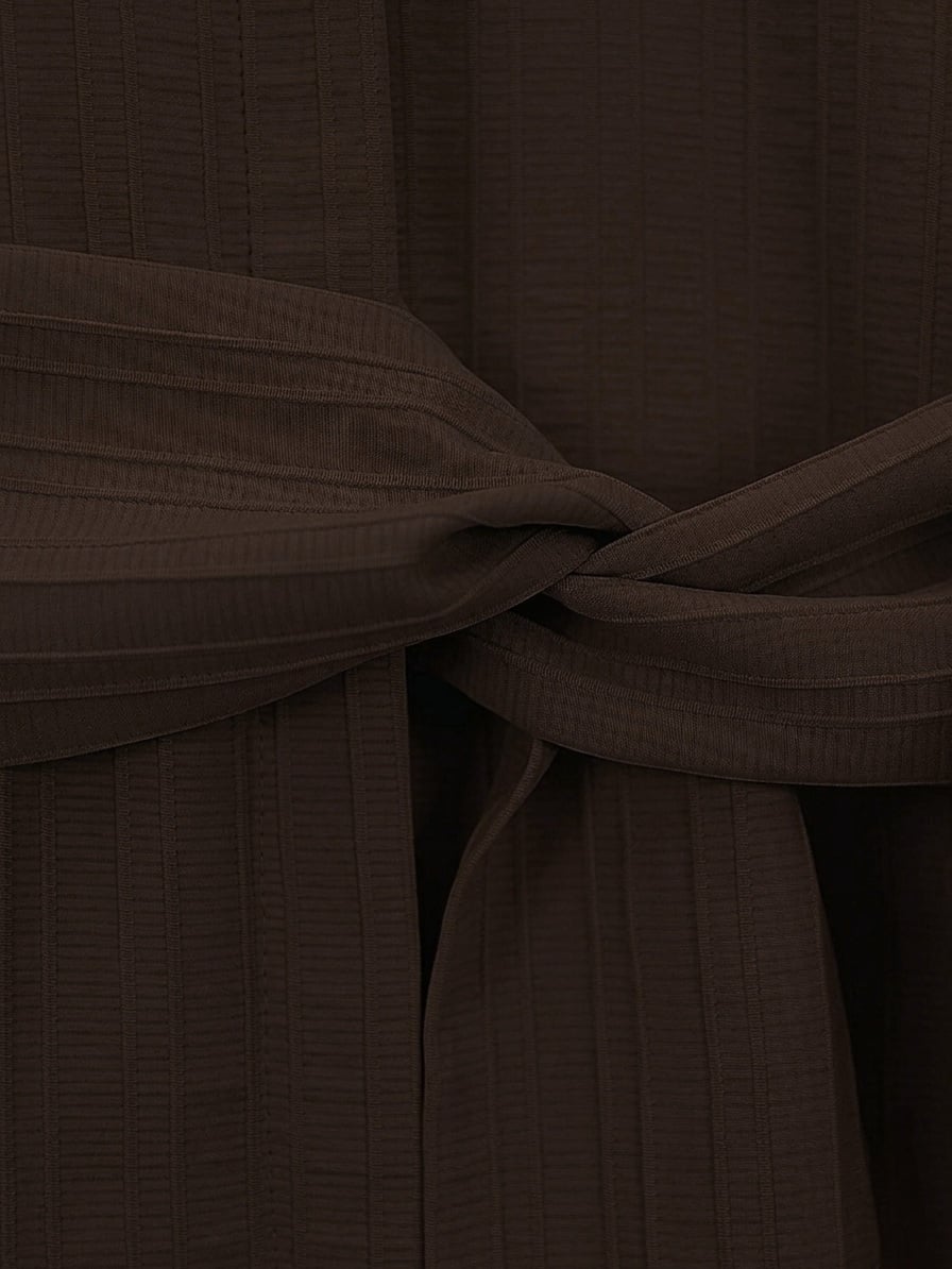 Brown Tie-Waist Ribbed Crinkle Tunic - Podyumplus - by Peralane - photo 6