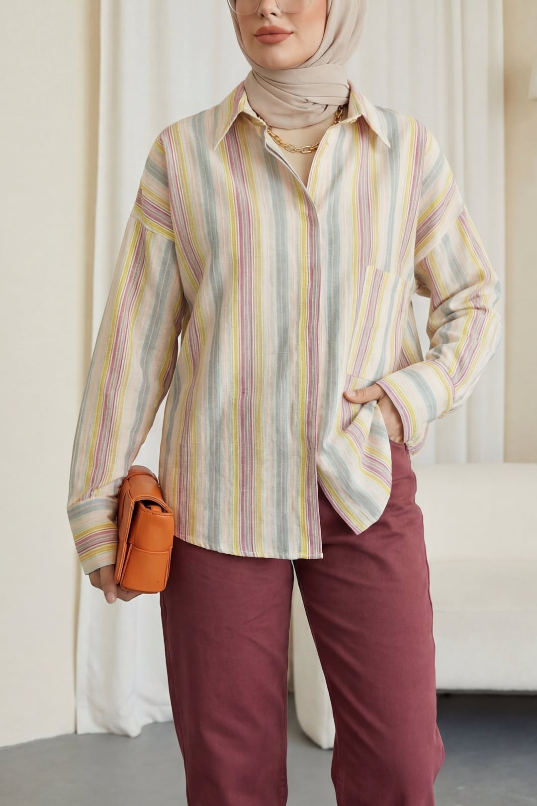Oversize Striped Long-Sleeve Shirt - Podyumplus - by Peralane