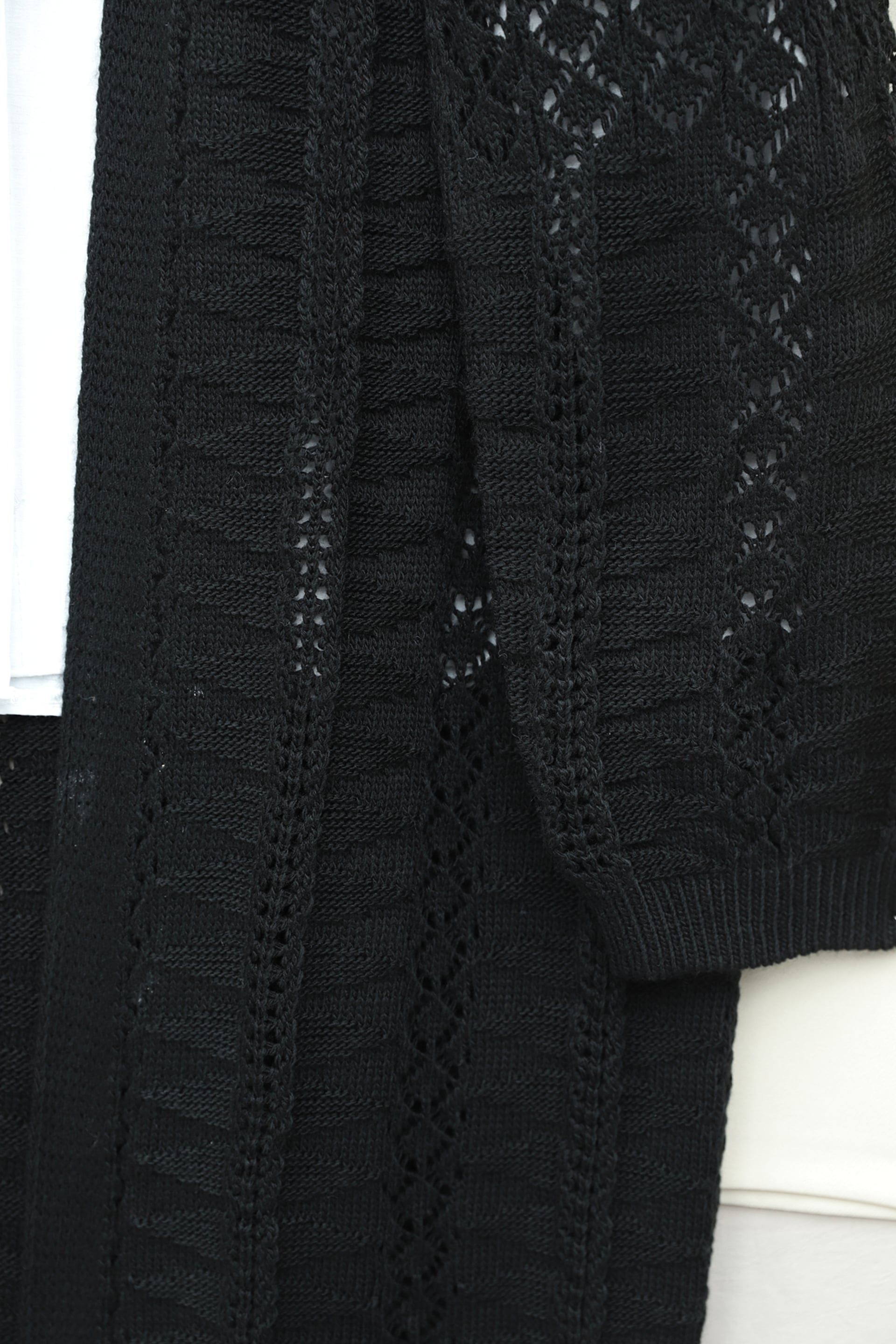 Pom-Pom Mixed Pattern Mid-Length Knit Cardigan - Black - Podyumplus - by Peralane - photo 6