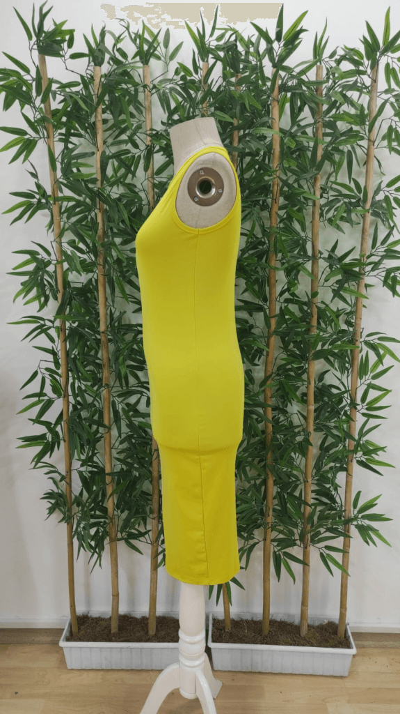 Women's Sleeveless Bodycon Midi Dress in Bright Yellow with Side Ruching - Janes - by Peralane - photo 5