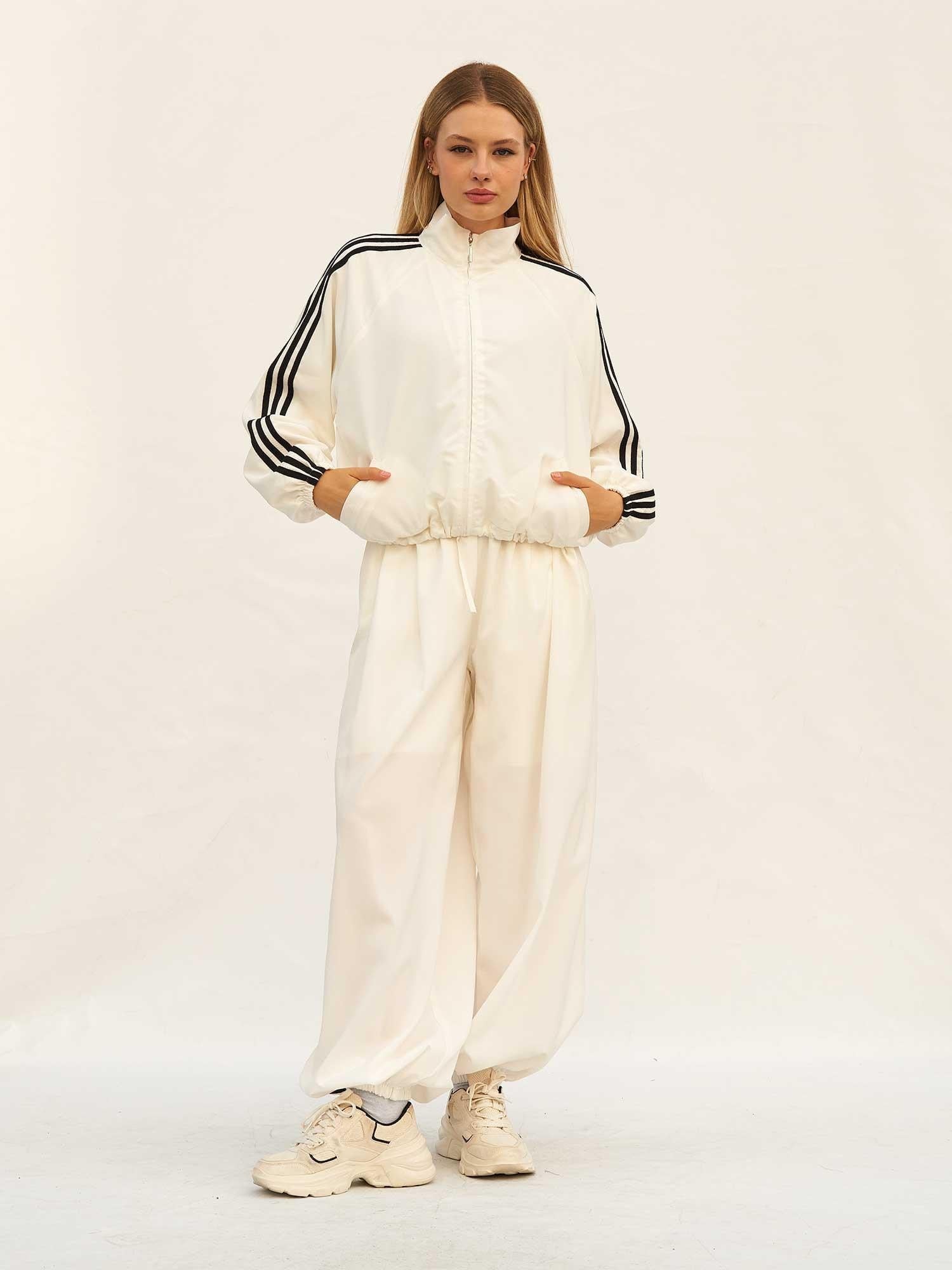 Contrast Striped Zip-Up Sport Tracksuit Set - Lefon - by Peralane