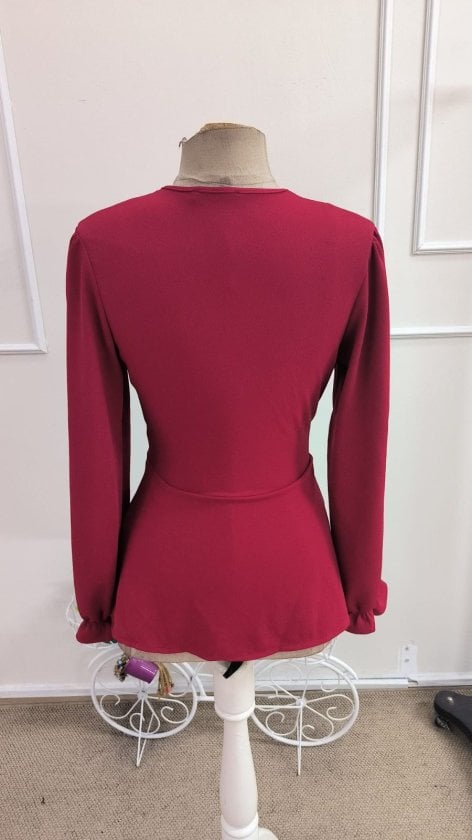 Women's Long Sleeve Wrap Neck Blouse with Chain Detail in Red - Janes - by Peralane - photo 6